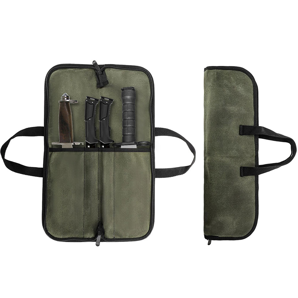 Camping Cooking Organizer - 왁스 캔버스 나이프 롤백 다용도 슬롯