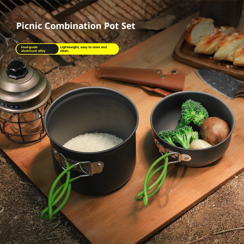 Camping Cooking Set Compact - 캠핑 조리기구 세트, 초경량 논스틱 팬,