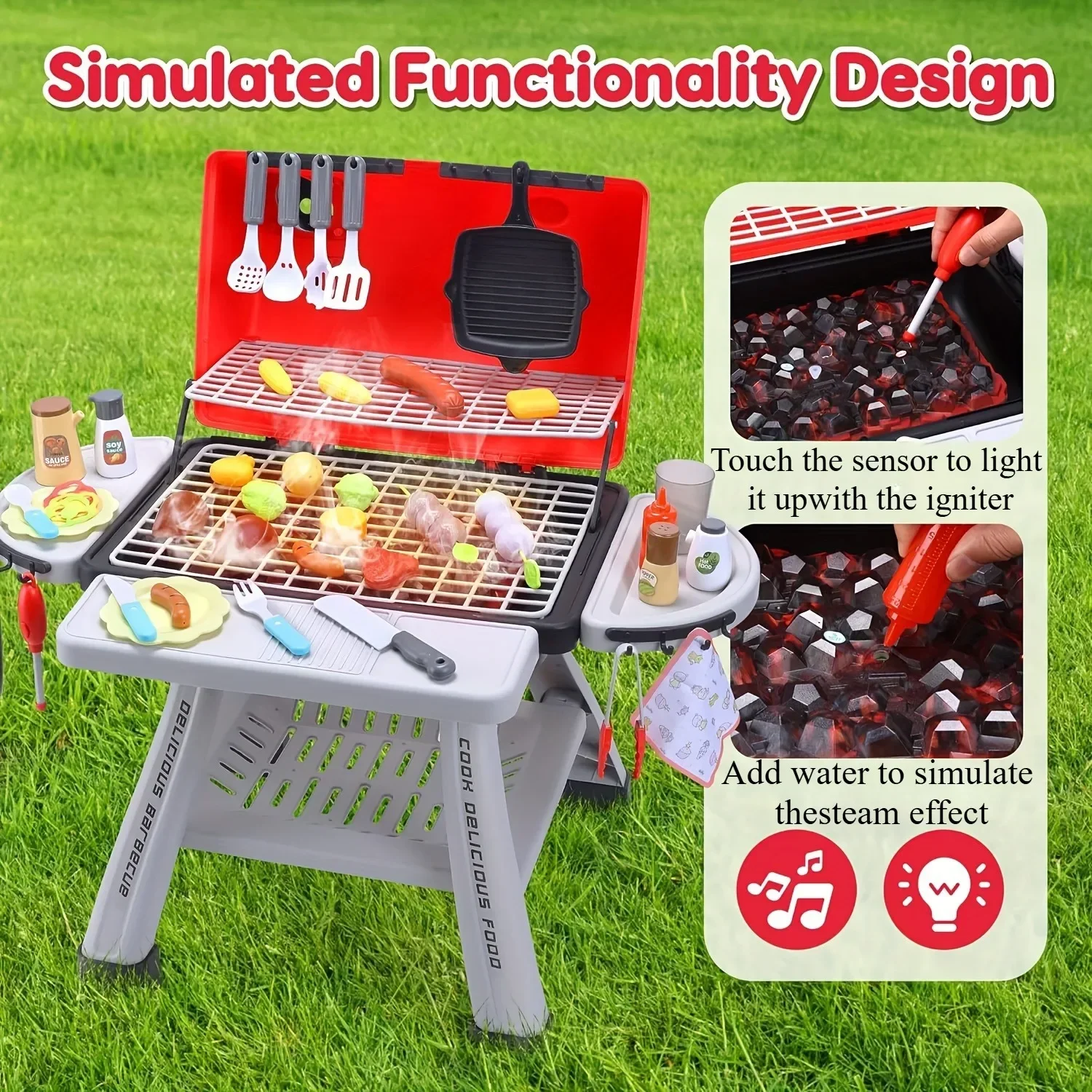 바베큐 그릴 장난감 세트 어린이 바베큐 척 연기 소리  - Camping Cooking Gifts 리뷰 및 가격